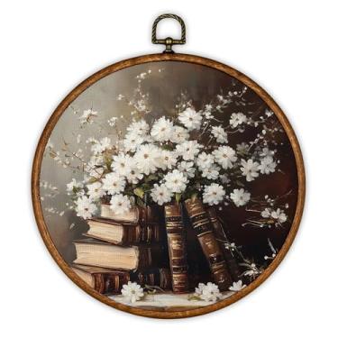 Imagem de iEFEY Decoração de parede margarida, vintage Dark Moody Academia Daisy Book Hanging Arte de parede em tela emoldurada Cottagecore Floral Botanical Bookish Decorações para biblioteca Reading Nook