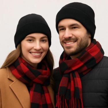 Imagem de Cachecol Xadrez Feminino Lençol Echarpe Frio Inverno Pescoço Cobrir Ro