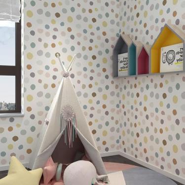 Imagem de Wallink Papel de parede infantil descasque e cole papel de parede colorido de bolinhas 44,5 cm x 304,8 cm papel de parede autoadesivo para berçário papel de parede de berçário para sala de aula sala