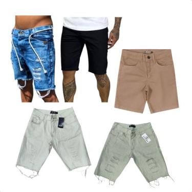 Imagem de Kit 5 Bermudas Masculina De Alfaiataria E Jeans Destroyed - lojaaquite