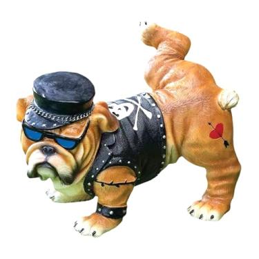 Imagem de wsmart Outdoor Bulldog Statue Golden Yellow Resin Dog Sculpture, Unique Garden & Home Decor, Cute Bookshelf/Office Figurine, Funny Gift Idea