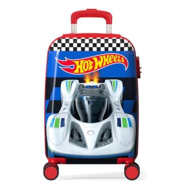 Imagem de Mala Viagem Infantil Escolar Rígida Rodas 360 Hot Wheels
