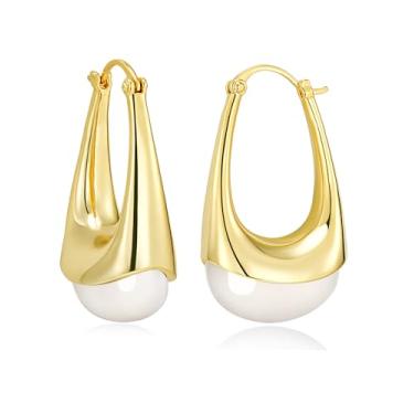 Imagem de Brincos femininos longos ovais grossos banhados a ouro 18 K com pedras preciosas de resina colorida da SNGIA, (verde, marrom, azul, rosa, branco, creme), joias boêmias irregulares exageradas feitas à