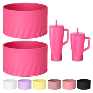 Imagem de Roliwils Pacote com 2 botas de silicone para Stanley & Era, bota antiderrapante com proteção contra amassados | Acessórios Stanley | Manga protetora para garrafa para uso diário e externo (rosa neon)