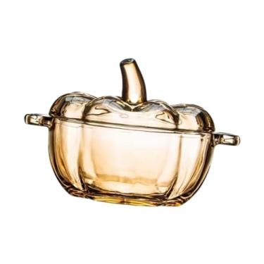 Imagem de IEUDNS Prato de vidro para doces com tampa, tigela de abóbora coberta, recipiente para lanches, pote de doces decorativo para mesa de centro, decoração de, Âmbar