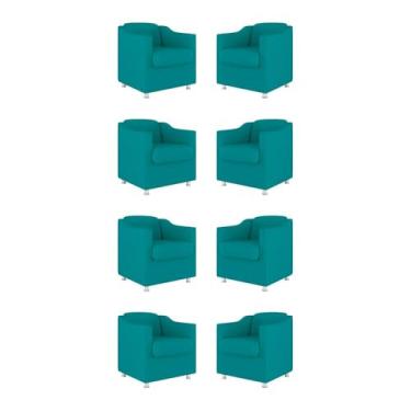 Imagem de Kit 08 Cadeiras Poltronas Decorativas Sala de Espera Clinica Tecido Cor:azul Turquesa