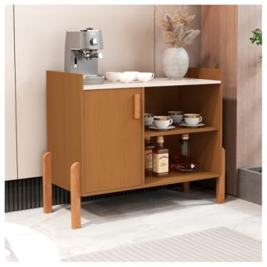 Imagem de Aparador Moderno para Bar e Café, 82.9x38x75cm, Armário Gourmet com Prateleiras para Cozinha, Sala de Estar, Escritório (Cedro/Off White)