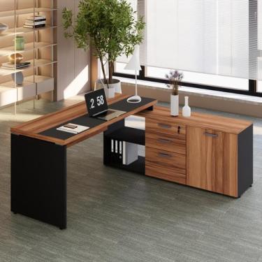 Imagem de Escrivaninha Mesa Escritório Diretor em L Escrivaninha com Armário e G