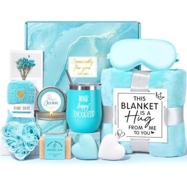 Imagem de Cesta de presentes Suhctuptx Ocean Relaxing Spa com cobertor de flanel
