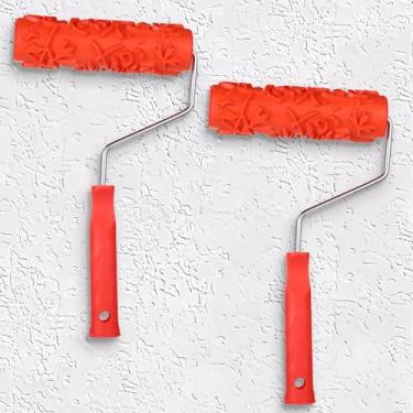 Imagem de 2 peças de rolo de pintura texturizado de 17 cm para parede, pincel de rolo de textura de drywall com padrão floral, rolo de relevo de borracha para pasta grossa, revestimentos elastoméricos