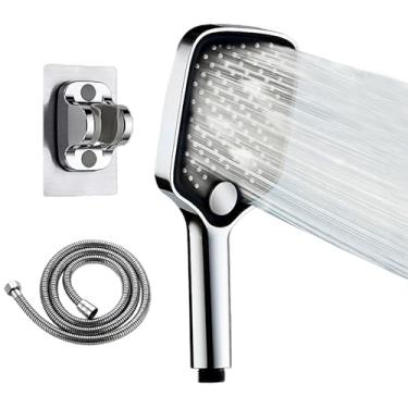 Imagem de ShfiYolx Chuveiro de 4 modos de alta pressão com conjunto de chuveiro portátil removível com mangueira de 150 cm e suporte sem broca, bocais antientupimento para água dura, spray potente para animais