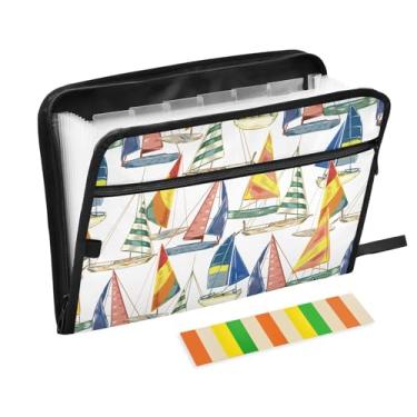 Imagem de Pastas de arquivo de barco náutico marítimo, pastas de plástico com 13 bolsos, pasta de arquivos expansível para documentos, escola, estudantes, escritório, pasta estética com etiquetas tamanho carta