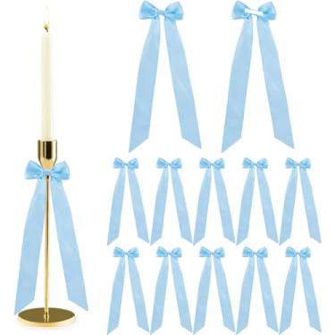 Imagem de DICOSMETIC 12 peças de decoração de castiçal de arco grandes centros de mesa decoração de laço de Natal azul celeste fitas de laço de poliéster fita de laço de Natal para aniversário festa de