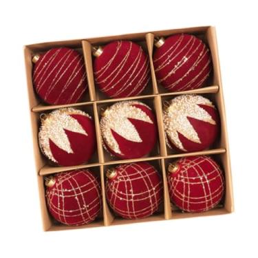 Imagem de shamjina Bolas de Natal flocadas, enfeites para árvore de Natal, pingentes decorativos para árvore de Natal, bolas decorativas para jardim e festas, Vermelho 10cm