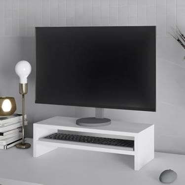 Imagem de Suporte para Monitor com 2 Prateleiras, Base Organizadora para Mesa (Branco)