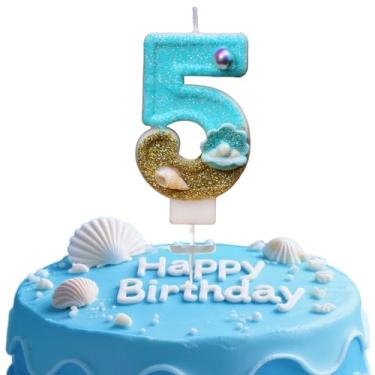 Imagem de Vela digital de aniversário, Blue Ocean Golden Beach No. 5, adequada para meninos e meninas, aniversários e celebrações, é o presente preferido para expressar amor (número 5)