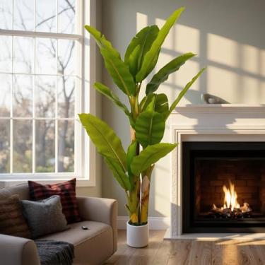 Imagem de Bananeira artificial de 2,5 m, planta alta falsa para decoração de sala de estar, grande, folha de bananeira, árvores, artificiais modernas, para casa, interior, exterior, pátio, decoração tropical