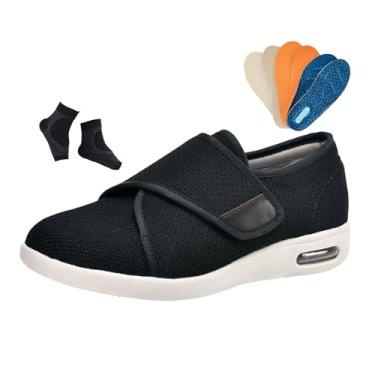 Imagem de Calçado Masculino Confortável ​Diabéticos, Calçado Ajustável Em Couro Respirável Para Diabéticos Com Artrite E Edema Para Homem, Casa Acolhedora E Antiderrapante Artrite Edema Idosos(Black,47 EU)