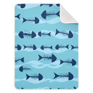 Imagem de Wassud Cobertor de bebê macio com esqueletos de peixe para meninos e meninas, 76 x 101 cm, cobertor leve e aconchegante essencial para berçário, viagem e carrinho de bebê