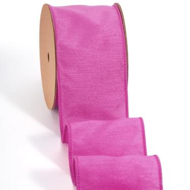 Imagem de LaRibbons Fita vermelha rosa com fio 6 cm x 10 metros Dupioni Spring Craft Ribbon com borda com fio para embrulho de presente, arranjos florais, grinaldas, laços e decorações DIY