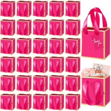 Imagem de Yeaqee 50 mini sacos de presente de papel metálicos com alças 10 x 7 x 11 cm, pequenos sacos de presente com etiqueta de agradecimento para Natal, casamento, aniversário, boas-vindas, presentes