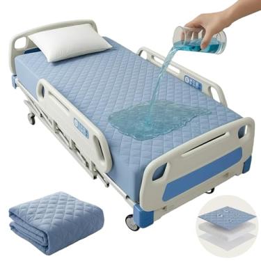 Imagem de 1 lençol impermeável para cama de hospital, reutilizável, macio, respirável, protetor de colchão 91 cm × 203 cm × 23 cm, elástico em toda a volta, lavável na máquina para idosos e incontinência (azul)