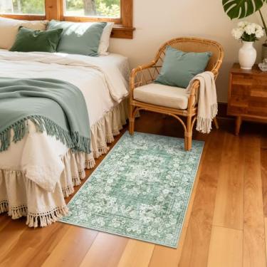 Imagem de GarveeHome Tapete de área 5 x 7 cm para cozinha, lavável à máquina, tapetes florais para corredor, antiderrapante, de pelo baixo, vintage, tapetes com borda de flores, para cabeceira, boêmio, botânico