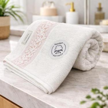 Imagem de Toalha Banho Karsten Provence Algodão Barra Jacquard Grossa, BRANCO 01