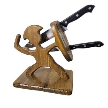 Imagem de Porta Facas de Cozinha de Madeira – Organizador de Facas Porta Faca, Design Rústico para Cozinha Doméstica e Preparo de Alimentos