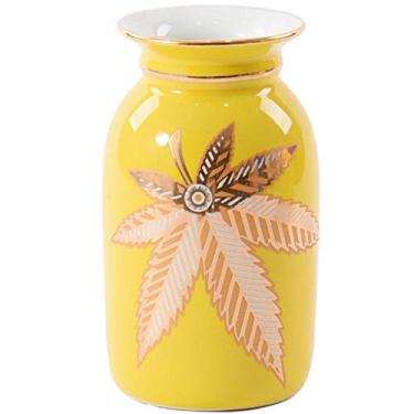 Imagem de Vaso de cerâmica feito à mão, vasos criativos amarelos com folhas de bordo, ornamentos de cozinha nórdica para casa, centros de mesa de jantar criativa, para lareira de fazenda (cor: amarelo, tamanho