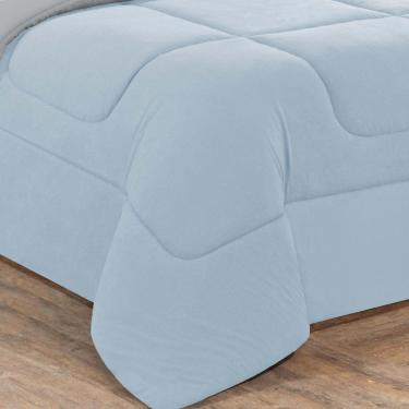 Imagem de Kit Edredom + Jogo De Lençol Malha 100% Algodão Gran Moratta 7 Peças Queen - Azul Bebê/Cinza