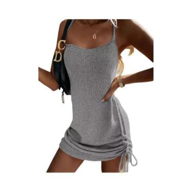Imagem de Vestido Mini De Tricô Sem Mangas Com Alças Finas Para Mulheres, Vestid
