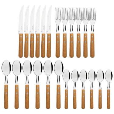 Imagem de Faqueiro Tramontina Inox e Cabo de Madeira Natural 24 Peças, 3