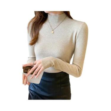 Imagem de Camisola de Malha Gola Alta Feminina - Manga Longa, Estilo Moderno (Co