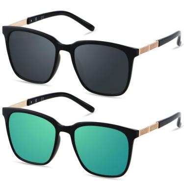 Imagem de Gafas de sol cuadradas grandes LYZOIT para mujer, pack de 2, negro y v