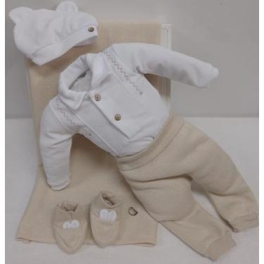 Imagem de Saída Maternidade Plush 5Pçs Luxo Bebê Menino Paraiso 17736, Bege, RN 