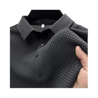 Imagem de Camiseta Polo Masculina De Verão Em Seda Gelada Vazada De Manga Curta,