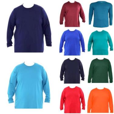 Imagem de Kit 10 Camisas Masculina Manga Longa Plus Size Malha FriaI - Genérico,