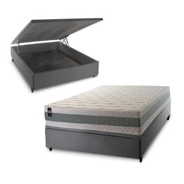 Imagem de Cama Box Baú Oxford 138x188 Cinza Espuma D33 King House