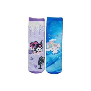 Imagem de Kit 2 Pares Meia Infantil Cat girl Menina Tamanho 24-30, Azul, 24-30