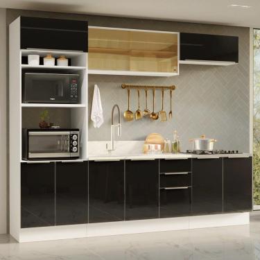 Imagem de Armário De Cozinha Completa 270 Cm Branco/preto Lux Madesa 06 Branco/preto
