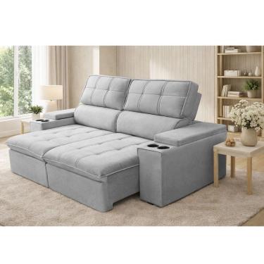 Imagem de Sofa 3 Lugares Retratil Reclinavel 210cm Veludo USB Pluma Ferguile