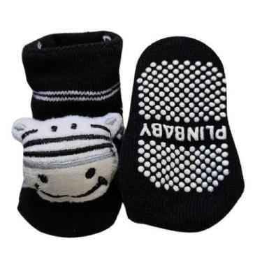 Imagem de Meia Antiderrapante 3d Plin Baby Bichinho, Zebra cinza