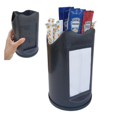 Imagem de Porta Guardanapo / Canudo E Sache 3x1 Preto De Plástico - RENOVAPLAS