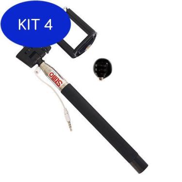Imagem de Kit 4 Monopod Pau de Selfie Preto Com Adaptador Para Câmeras