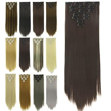 Imagem de IMISSU Conjunto de 7 peças grampo longo e reto em extensões de cabelo natural cabeça cheia peruca para mulheres (Chocolate marrom)