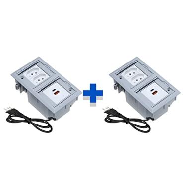 Imagem de Kit 2 Caixas De Tomadas 4 Blocos 2 Tomadas 20A 2USB 2USB 3.5 COR:CINZA