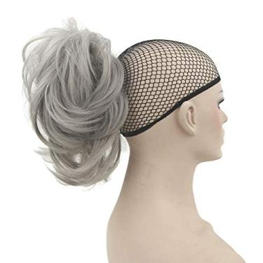Imagem de IMISSU Acessórios de rabo de cavalo encaracolados flexíveis com grampos extensões de cabelo pequenos pedaços de cabelo (Cinza)