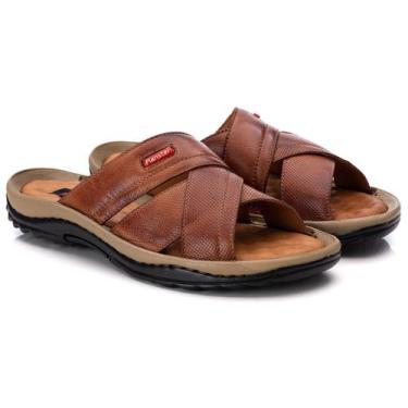 Imagem de Chinelo Anti Stress Comfort Masculino Em Couro 807 Caramelo - Diniz&Fe