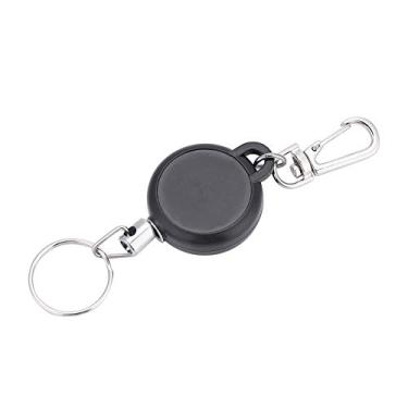 Imagem de Qiilu Chaveiro retrátil chaveiro retrátil resistente 60 cm corda de fio de aço inoxidável chaveiro retrátil com fecho de chave anti-perda